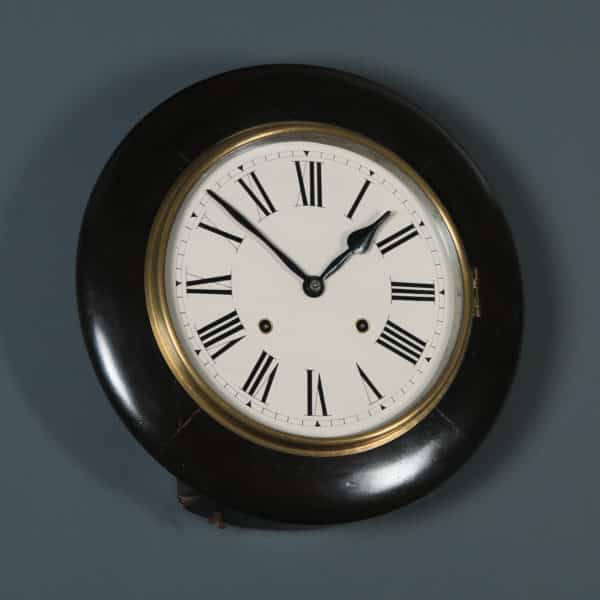 Antique 14" Mahogany Ansonia Railway Station / School Round Dial Wall Clock (Chiming / Striker) - yolagray.com