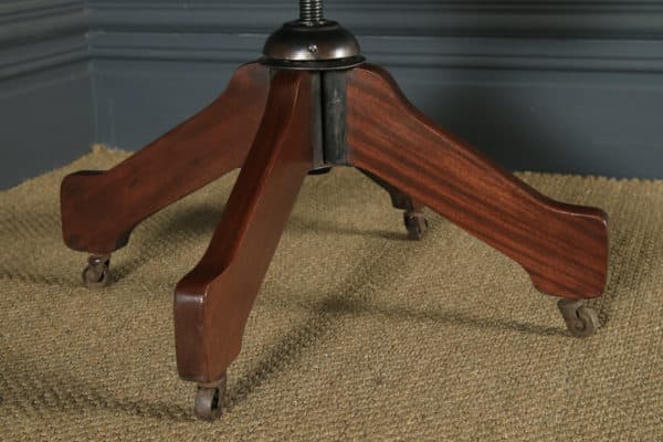 Antique English Edwardian Solid Mahogany & Red Leather Revolving Office Desk Arm Chair (Circa 1910 - 1920) - yolagray.com