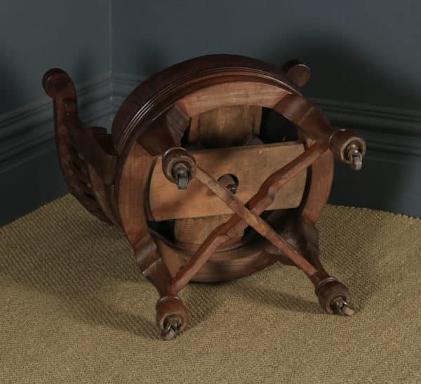 Antique English Victorian Mahogany & Brown Leather Revolving Office Desk Arm Chair (Circa 1880) - yolagray.com