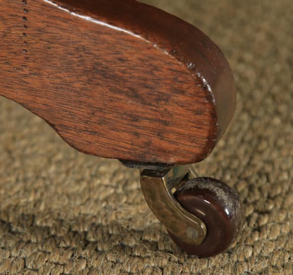 Antique English Edwardian Oak & Sage Green Leather Revolving Office Desk Arm Chair (Circa 1920) - yolagray.com