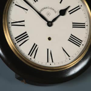 Antique 16″ Mahogany Ansonia Railway Station / School Round Dial Wall Clock (Timepiece) - yolagray.com