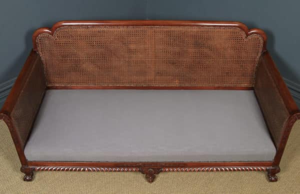 Antique English Edwardian Chippendale Style Three Piece Mahogany & Cane Bergere Couch Settee Sofa Lounge Suite by J.S. Kinsey (Circa 1910) - yolagray.com