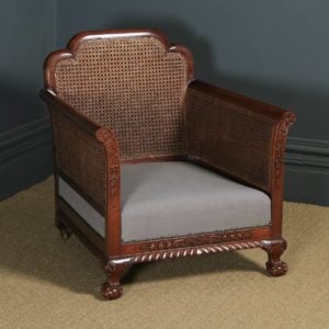 Antique English Edwardian Chippendale Style Three Piece Mahogany & Cane Bergere Couch Settee Sofa Lounge Suite by J.S. Kinsey (Circa 1910) - yolagray.com