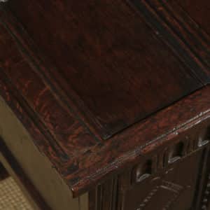 Antique English Charles II Oak Carved Triple Panel Coffer Chest Blanket Box (Circa 1670) - yolagray.com