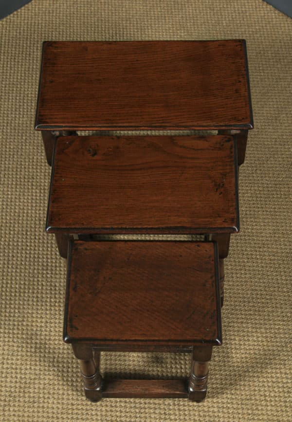 Vintage English 18th Century Style Nest of Three Solid Oak Side Tables (Circa 1930) - yolagray.com