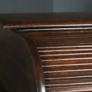 Antique English Edwardian 4ft Solid Oak D Shape Roll Top Pedestal Office Desk (Circa 1910) - yolagray.com