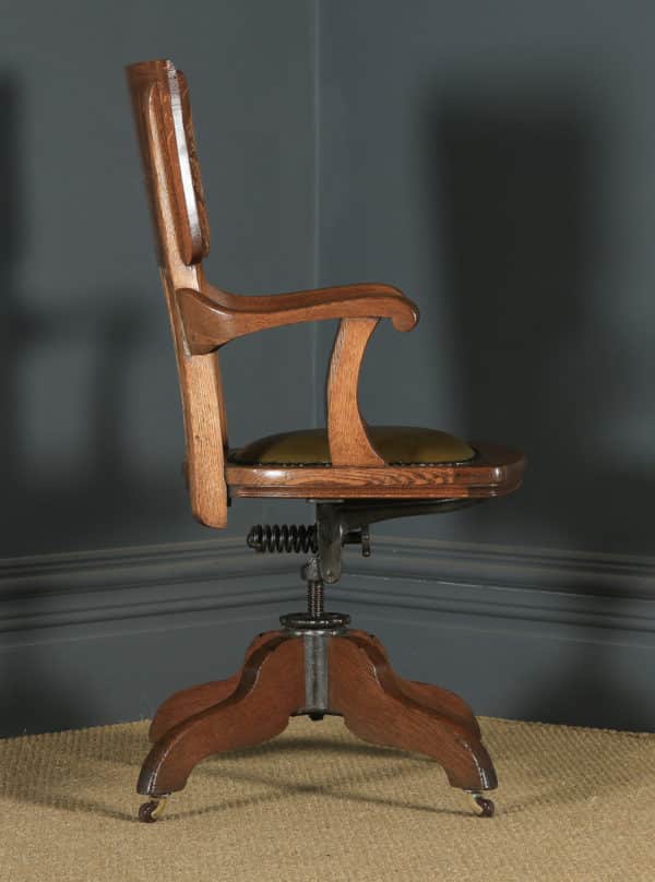 Antique American Edwardian Art Nouveau Oak Revolving Office Desk Arm Chair by Johnson Chair Co. (Circa 1910) - yolagray.com