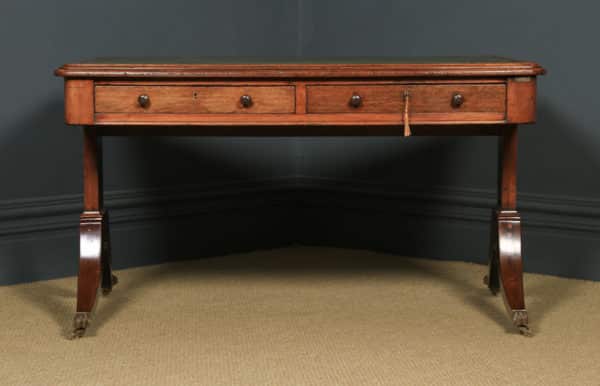 Antique English Georgian Regency 4ft 6” Mahogany & Leather Library Desk Sofa Table (Circa 1820) - yolagray.com