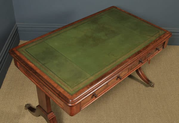 Antique English Georgian Regency 4ft 6” Mahogany & Leather Library Desk Sofa Table (Circa 1820) - yolagray.com
