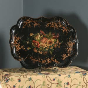 Antique English Victorian Ebonised Chinoiserie Floral Papier Mâché Drinks Butlers Tray (Circa 1860) - yolagray.com
