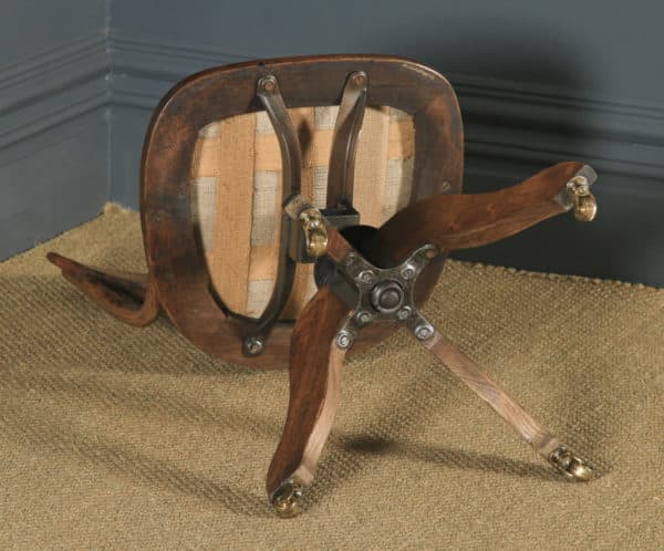 Antique English Edwardian Solid Oak & Green Leather Revolving Office Desk Chair (Circa 1910) - yolagray.com