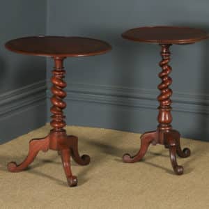 Antique English Victorian Matched Pair of Mahogany Circular Occasional Tripod Wine Tables (Circa 1880) - yolagray.com