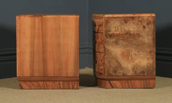 Antique English Pair of Art Deco Burr Walnut Bedside Chests Tables Nightstands (Circa 1930) - yolagray.com