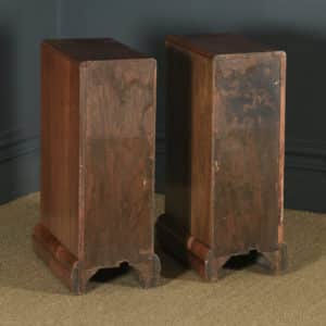Antique English Pair of Art Deco Figured Walnut Bedside Chests / Cabinets / Nightstands (Circa 1930) - yolagray.com