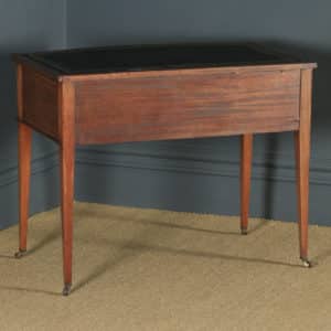 Antique Edwardian Regency Style Inlaid Mahogany & Leather Bow Front Ladies Writing Table Desk by S & H Jewell of London (Circa 1910) - yolagray.com
