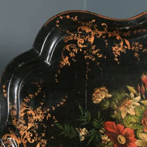 Antique English Victorian Ebonised Chinoiserie Floral Papier Mâché Drinks Butlers Tray (Circa 1860) - yolagray.com