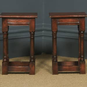 Vintage English Pair of 17th Century Style Solid Oak Joint Stools / Tables (Circa 1970) - yolagray.com