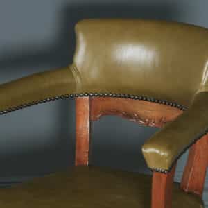 Antique Victorian Aesthetic Mahogany & Leather Revolving Office Arm Chair (Circa 1900) - yolagray.com