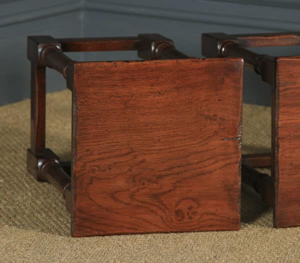 Vintage English Pair of 17th Century Style Solid Oak Joint Stools / Tables (Circa 1970) - yolagray.com