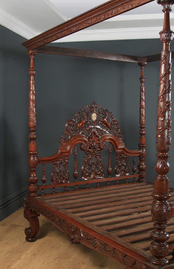 Antique 5ft 7” Victorian Anglo-Indian Colonial Raj King Size Four Poster Bed (Circa 1860) - yolagray.com