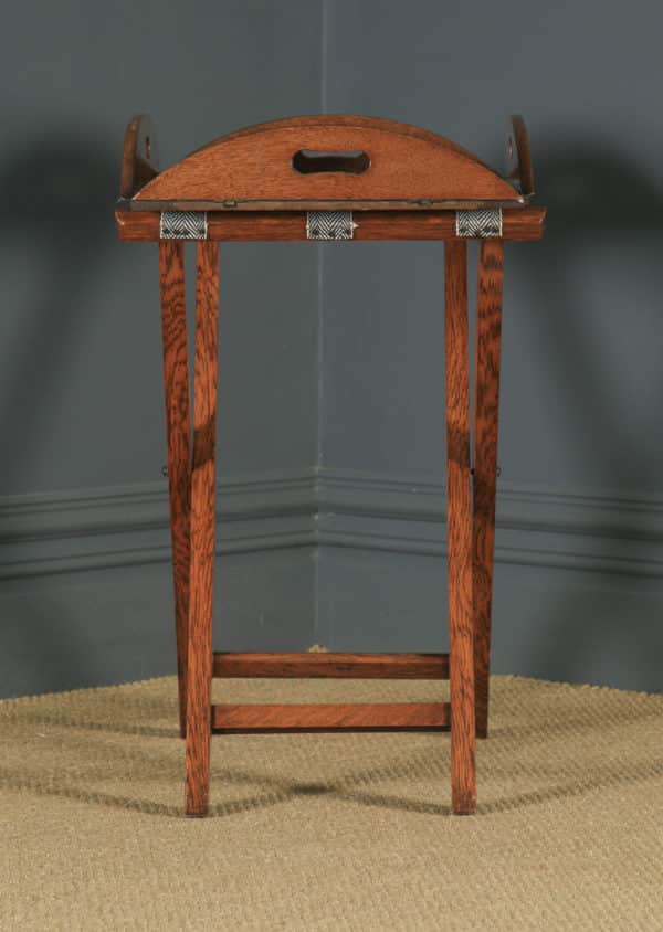 Antique English Victorian 19th Century Oak Butlers Drinks Tray Table & Stand (Circa 1890) - yolagray.com
