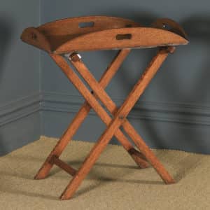Antique English Victorian 19th Century Oak Butlers Drinks Tray Table & Stand (Circa 1890) - yolagray.com