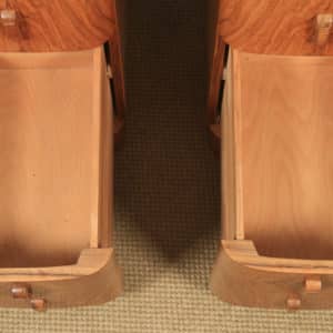 Antique English Pair of Art Deco Figured Walnut Bow Front Bedside Chests Tables Nightstands (Circa 1930) - yolagray.com
