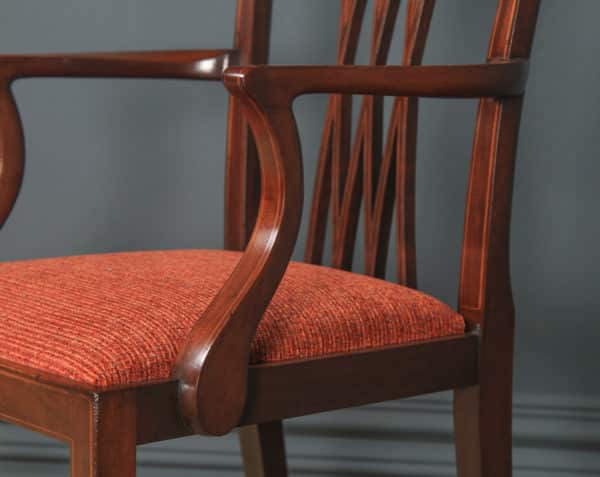 Antique Set of Eight English Georgian Hepplewhite Style Inlaid Mahogany Dining Chairs (Circa 1910) - yolagray.com