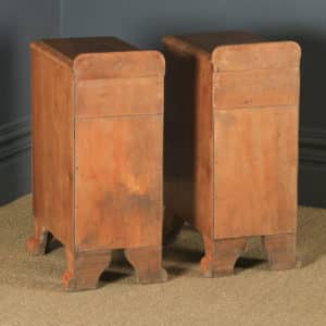 Antique English Pair of Art Deco Figured Walnut Bedside Chests Tables Nightstands (Circa 1930) - yolagray.com