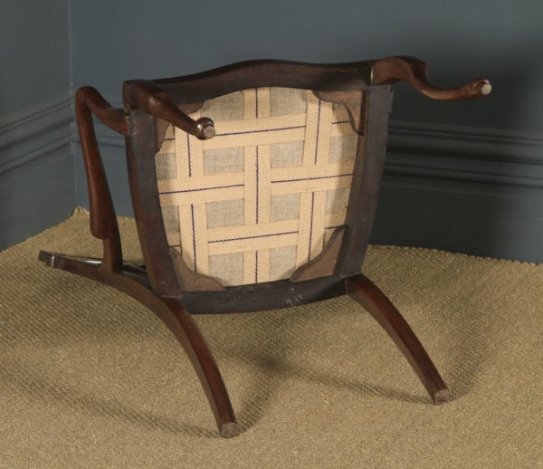 Antique English Edwardian Art Nouveau / Jugendstil Marquetry Inlaid Mahogany Occasional Salon Carver Arm Chair (Circa 1910) - yolagray.com