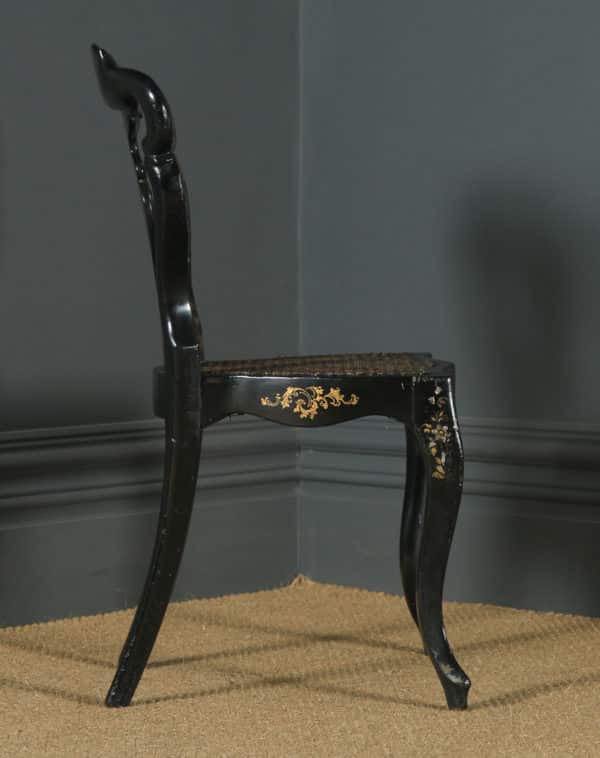 Antique English Victorian Ebonised Gilt & Mother of Pearl Chinoiserie Occasional Side Chair (Circa 1850) - yolagray.com