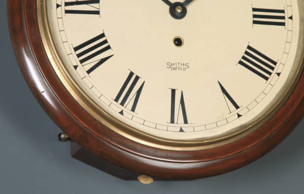 Antique 15" Mahogany Smiths Enfield Railway Station / School Round Dial Wall Clock (Timepiece) - yolagray.com