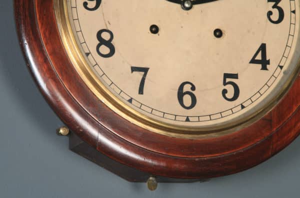 Antique 16" Anglo Swiss Admiral Mahogany Railway Station / School Round Dial Wall Clock (Chiming) - yolagray.com