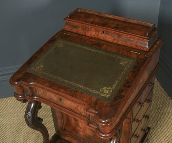 Antique English Victorian Burr Walnut Davenport Writing Desk (Circa 1860) - yolagray.com