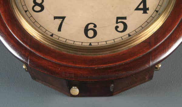Antique 16" Anglo Swiss Admiral Mahogany Railway Station / School Round Dial Wall Clock (Chiming) - yolagray.com