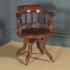 Antique English Victorian Mahogany & Burgundy Red Leather Revolving Swivel Office Desk Arm Chair (Circa 1890) - yolagray.com