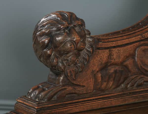 Antique English Victorian Carved Oak High Back Hall Monks Bench Settle (Circa 1870) - yolagray.com