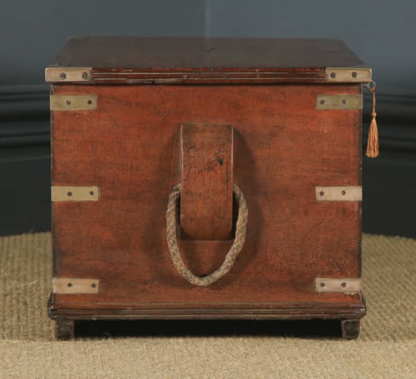 Antique English Victorian Teak & Brass Mounted Campaign Trunk Blanket Box / Chest / Coffee Table (Circa 1850) - yolagray.com