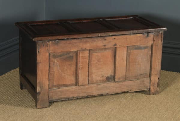 Antique English Georgian Oak Carved Triple Panel Coffer Chest Blanket Box (Circa 1730) - yolagray.com