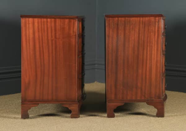 Vintage Pair of English Georgian Style Flame Mahogany Bow Front Bachelor Bedside Chests of Drawers (Circa 1950) - yolagray.com