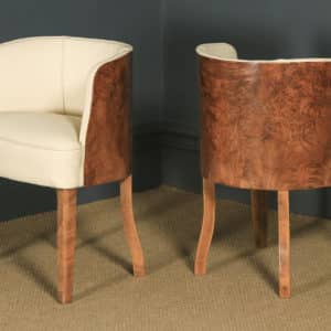 Antique English Art Deco Epstein Burr Walnut Dining Table & Six Leather Dining Chairs (Circa 1930) - yolagray.com