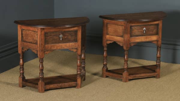 Pair of English 17th Century Style Oak Credence Side Hall Tables by Bryn Hall (Circa 1995) - yolagray.com