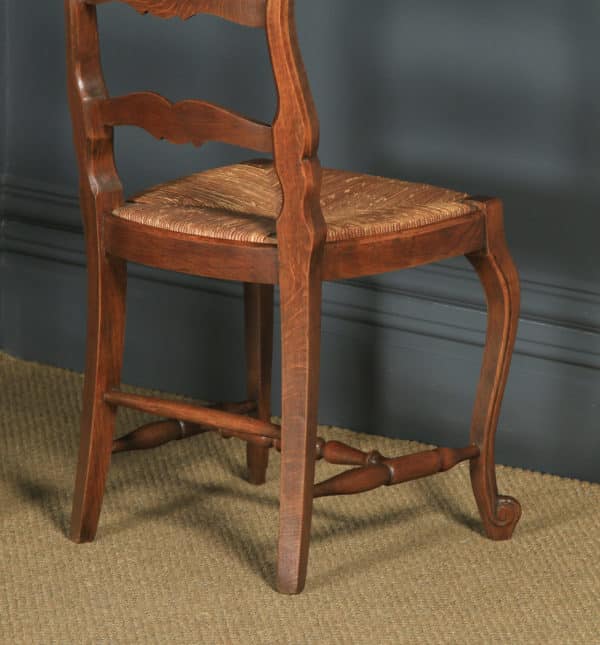 Antique French Set of 12 Louis XV Style Oak Ladder Back Rush Seat Kitchen Dining Chairs (Circa 1920) - yolagray.com