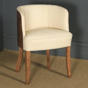 Antique English Art Deco Epstein Burr Walnut Dining Table & Six Leather Dining Chairs (Circa 1930) - yolagray.com