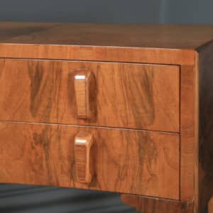 Antique English Art Deco Figured Walnut Concave Bedside / Occasional Side Table (Circa 1930) - yolagray.com