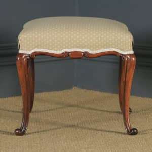 Antique English Victorian Walnut Upholstered Square Dressing / Foot Stool (Circa 1860) - yolagray.com