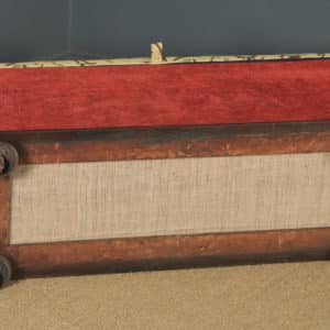 Large Antique English Victorian Mahogany & Crewel Work Upholstered Concave Ottoman Box Stool Trunk (Circa 1870) - yolagray.com
