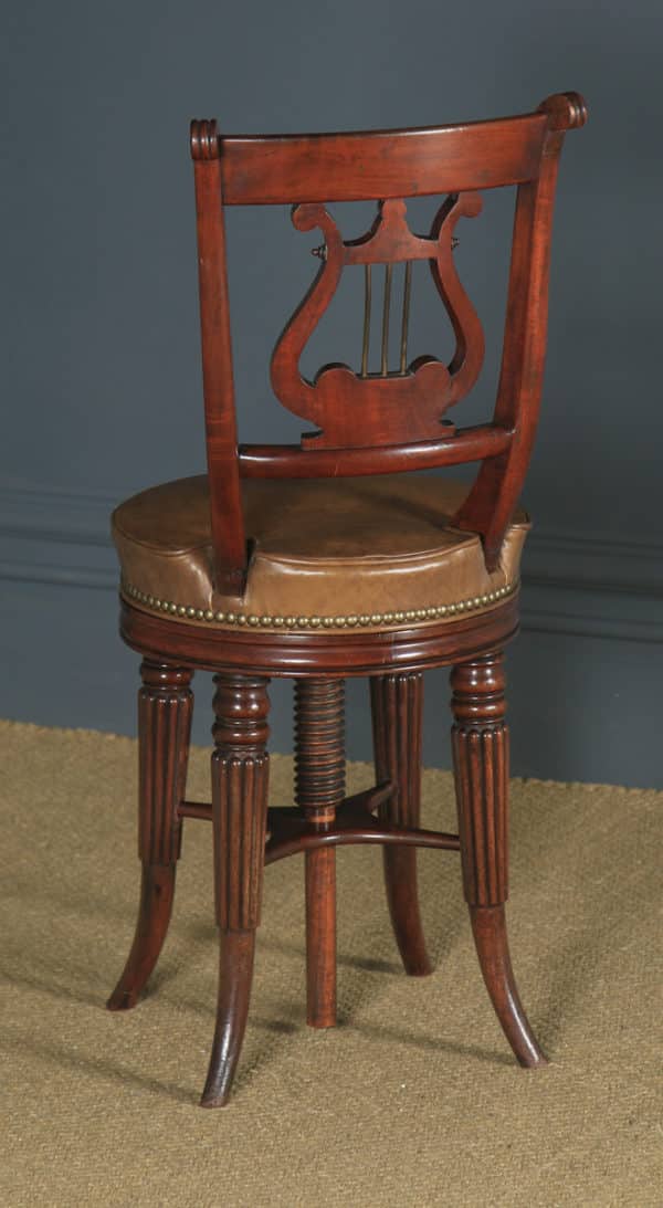 Antique Regency Mahogany & Leather Revolving Harpist / Cellist Music Chair (Circa 1830) - yolagray.com
