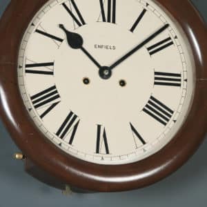 Antique 14″ Mahogany Enfield Railway Station / School Round Dial Wall Clock (Chiming) - yolagray.com