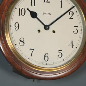 Antique 15″ Mahogany Smiths Railway Station / School Wall Clock (Chiming) - yolagray.com